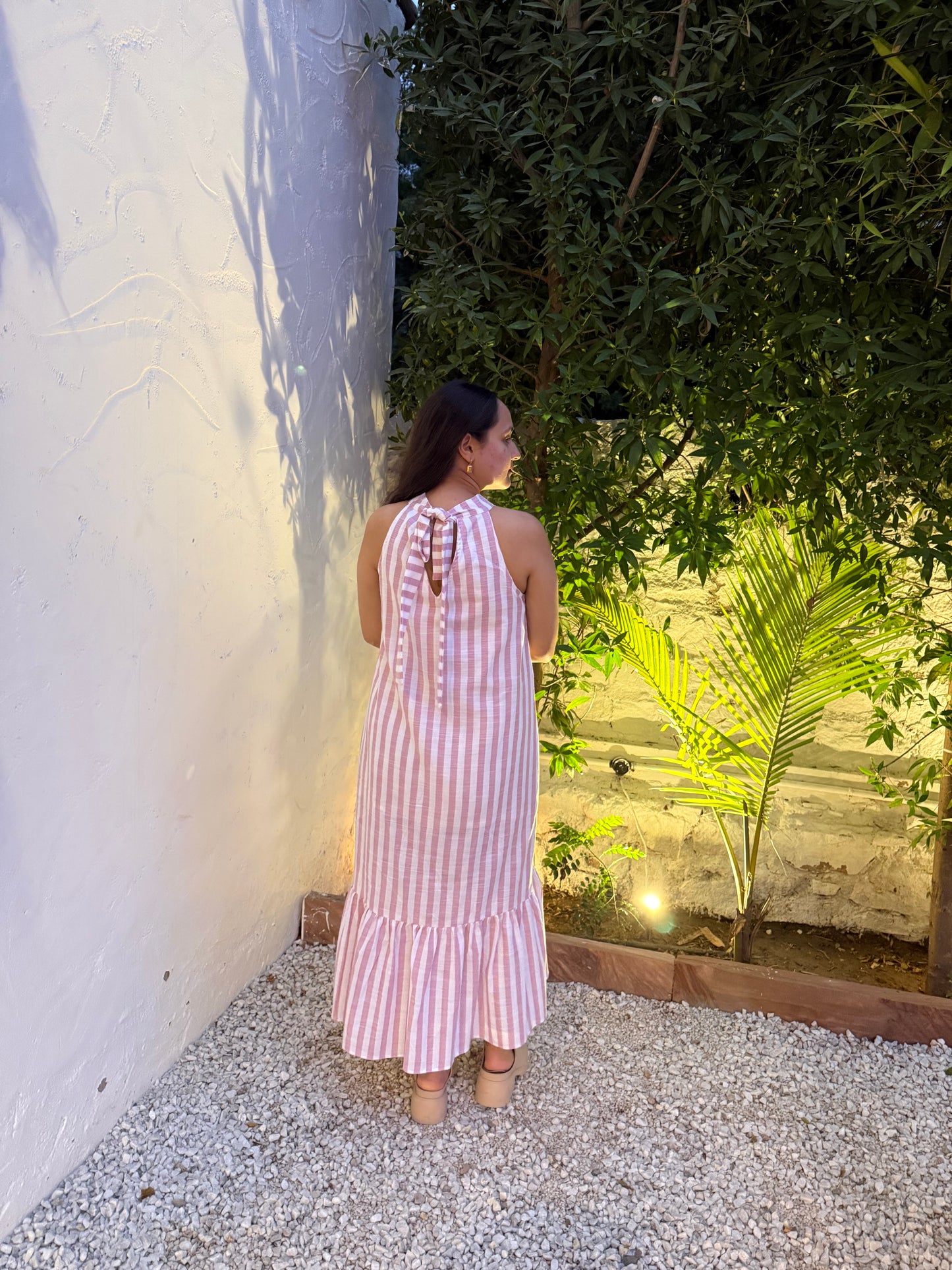 Raspberry Swirl Halter Neck Dress