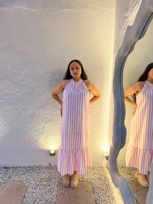 Raspberry Swirl Halter Neck Dress