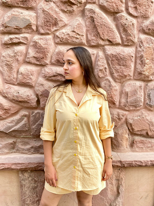 Butter Yellow Striped Co-ord Set